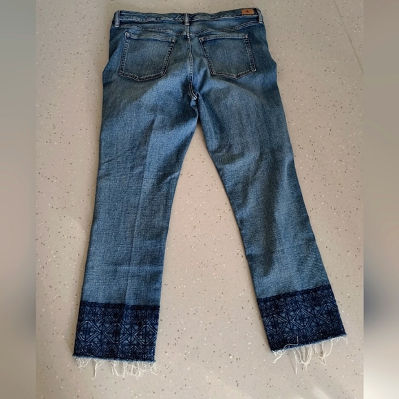 Lauren Ralph Lauren Asanoha Star Pattern Ankle Pants Sz 16 Blue Jeans Raw Hem - Picture 5 of 7